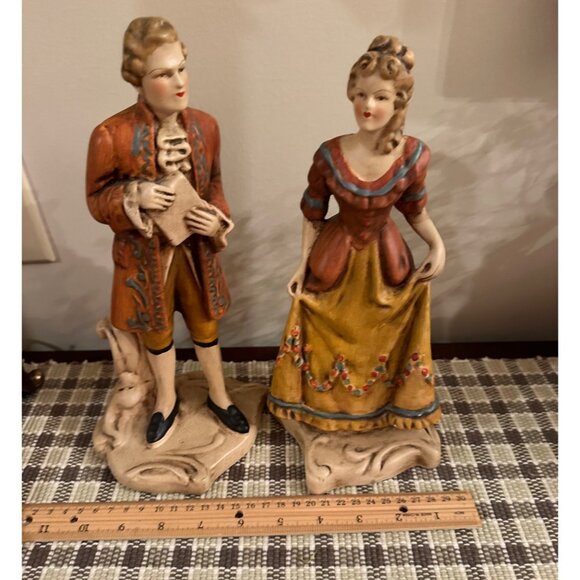 Vintage Chalkware Figurines Colonial Early American Man & Woman New Art Wares - Picture 9 of 13